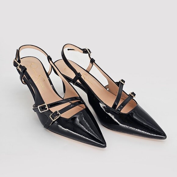 Jessica Simpson Black Patent Strappy Heels — New Without Box, Size 8 - Picture 1 of 4